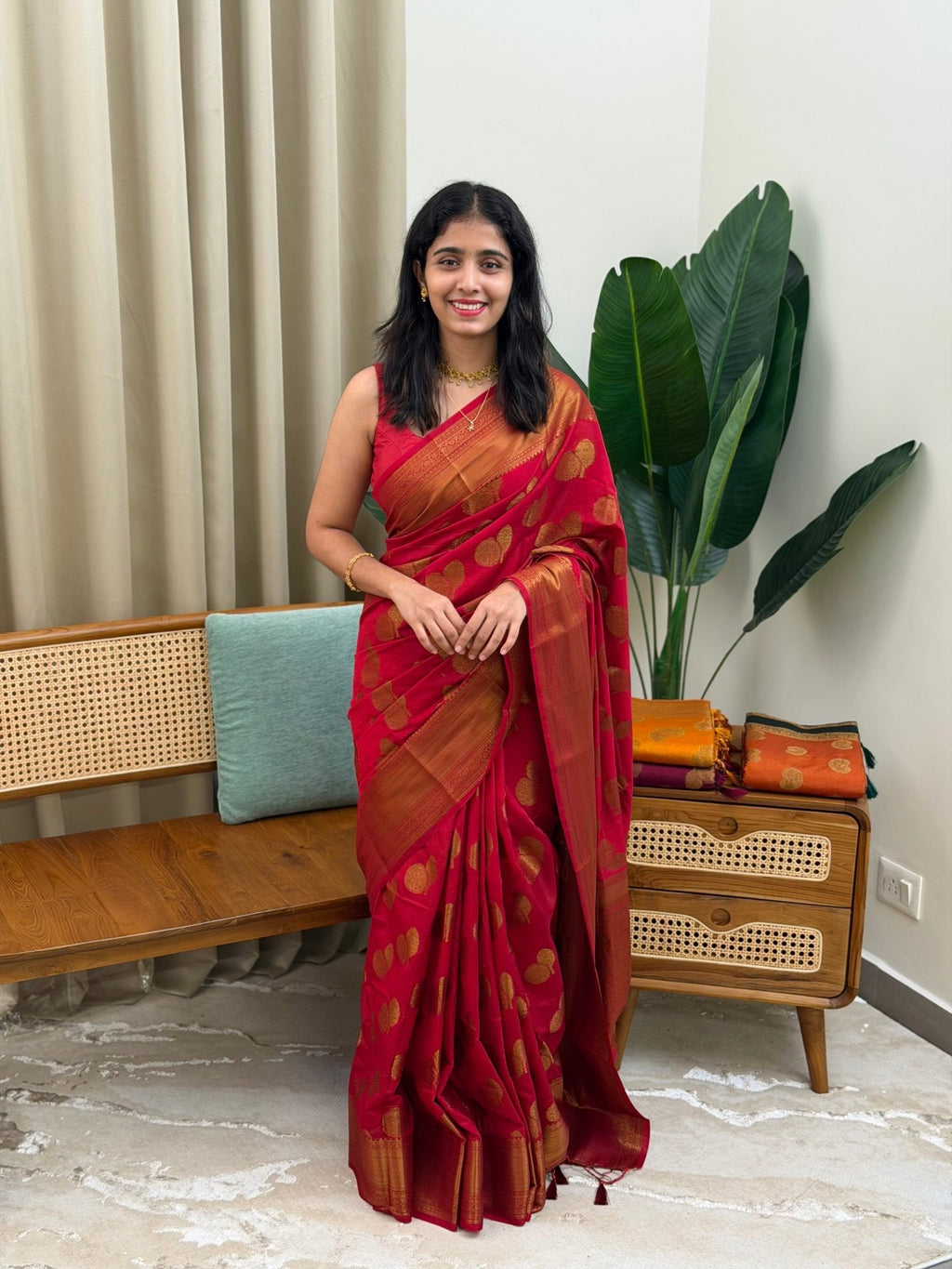MEENAKSHI DEEP ROSE:SEMI BANARASI SAREE - aurimo.inMEENAKSHI DEEP ROSE:SEMI BANARASI SAREE