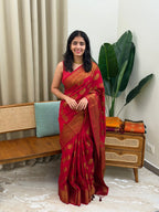 MEENAKSHI DEEP ROSE:SEMI BANARASI SAREE - aurimo.inMEENAKSHI DEEP ROSE:SEMI BANARASI SAREE