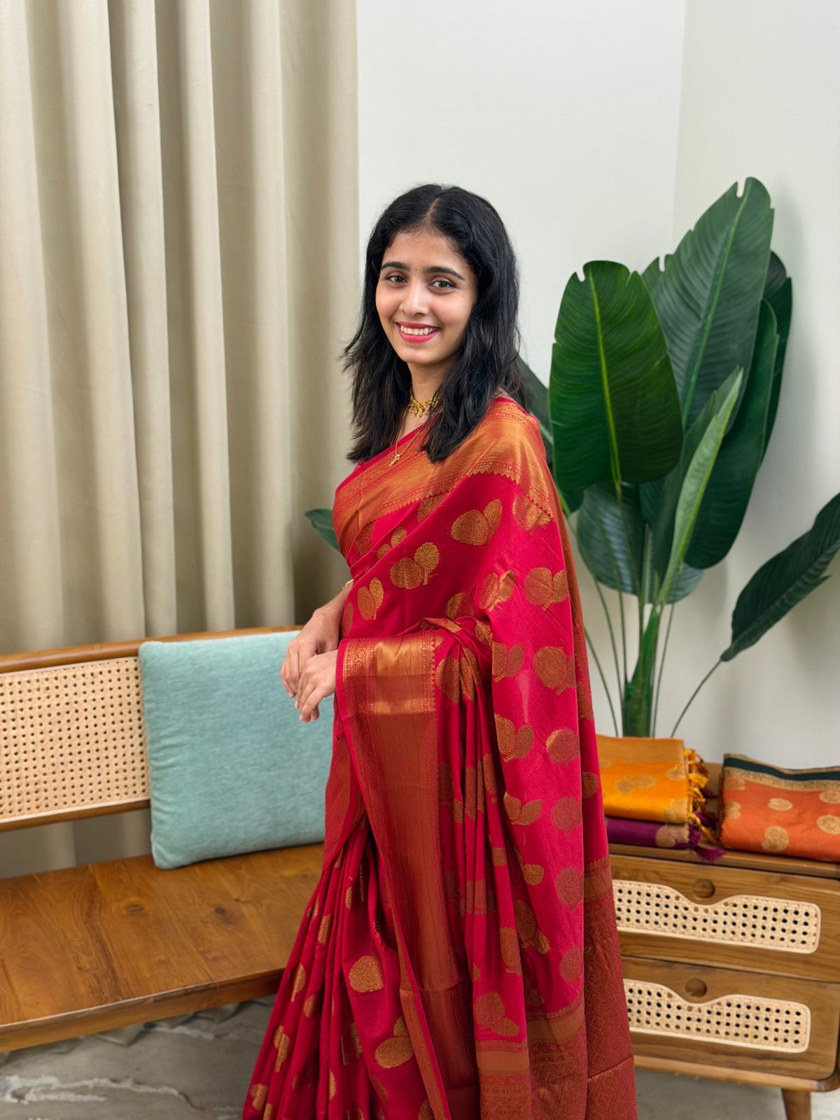 MEENAKSHI DEEP ROSE:SEMI BANARASI SAREE - aurimo.inMEENAKSHI DEEP ROSE:SEMI BANARASI SAREE
