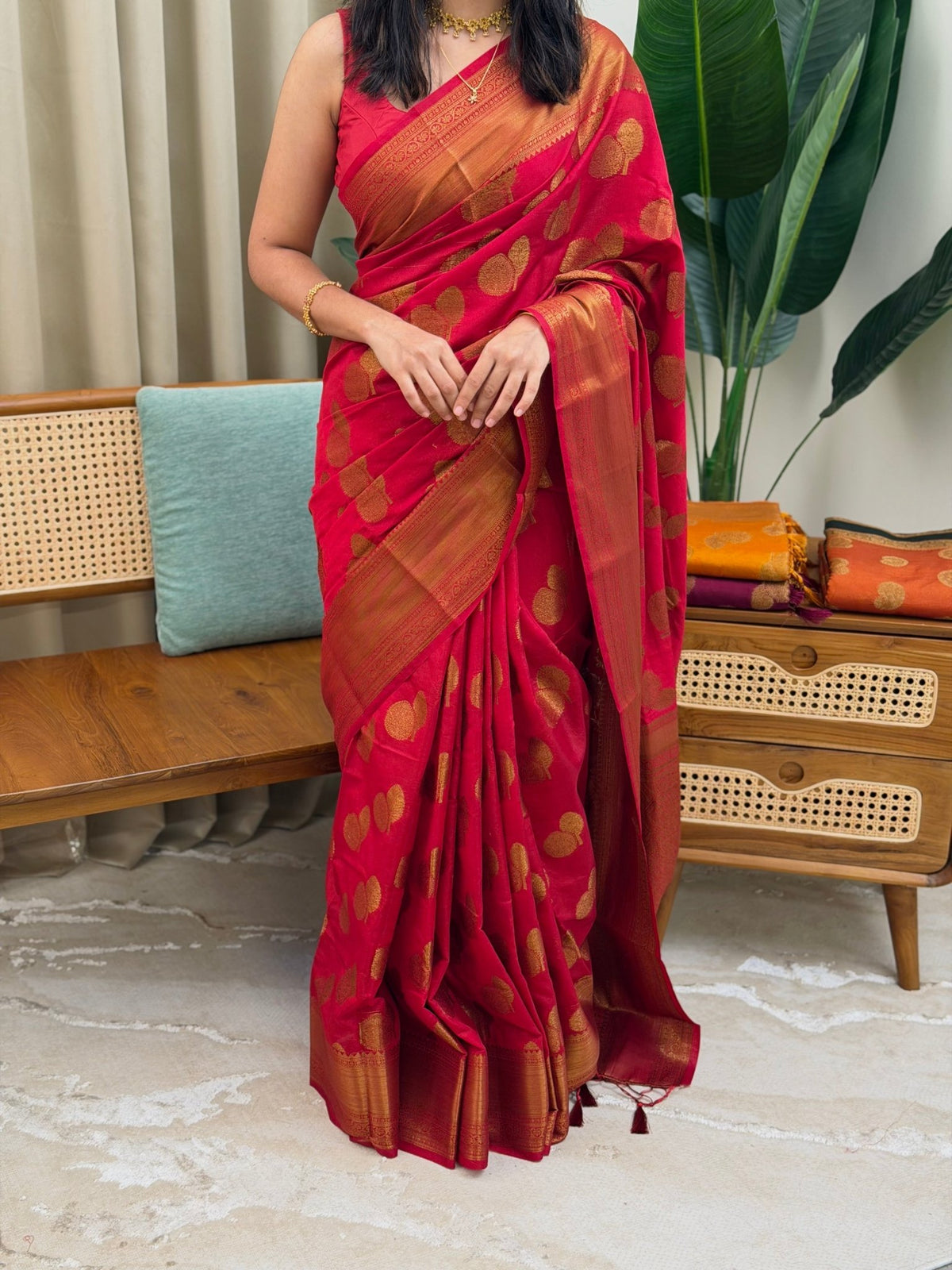 MEENAKSHI DEEP ROSE:SEMI BANARASI SAREE - aurimo.inMEENAKSHI DEEP ROSE:SEMI BANARASI SAREE