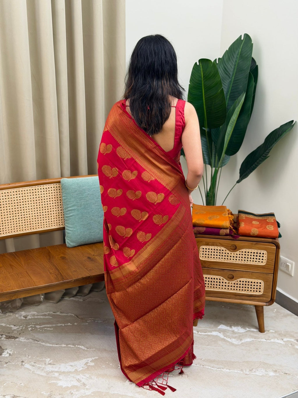 MEENAKSHI DEEP ROSE:SEMI BANARASI SAREE - aurimo.inMEENAKSHI DEEP ROSE:SEMI BANARASI SAREE