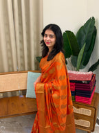 MEENAKSHI ORANGE:SEMI BANARASI SAREE - aurimo.inMEENAKSHI ORANGE:SEMI BANARASI SAREE