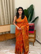 MEENAKSHI ORANGE:SEMI BANARASI SAREE - aurimo.inMEENAKSHI ORANGE:SEMI BANARASI SAREE