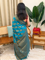 MEENAKSHI PEACOCK GREEN:SEMI BANARASI SAREE - aurimo.inMEENAKSHI PEACOCK GREEN:SEMI BANARASI SAREE