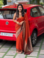 MILI ORANGE AND BROWN:SEMI BANARASI SAREE - aurimo.inMILI ORANGE AND BROWN:SEMI BANARASI SAREE