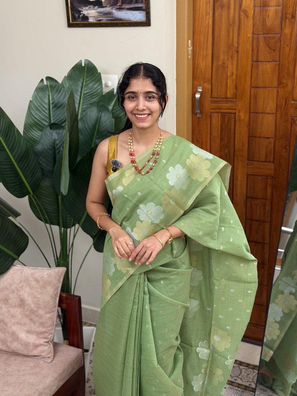 MIZHI GREEN:SEMI TUSSER SILK SAREE - aurimo.inMIZHI GREEN:SEMI TUSSER SILK SAREE