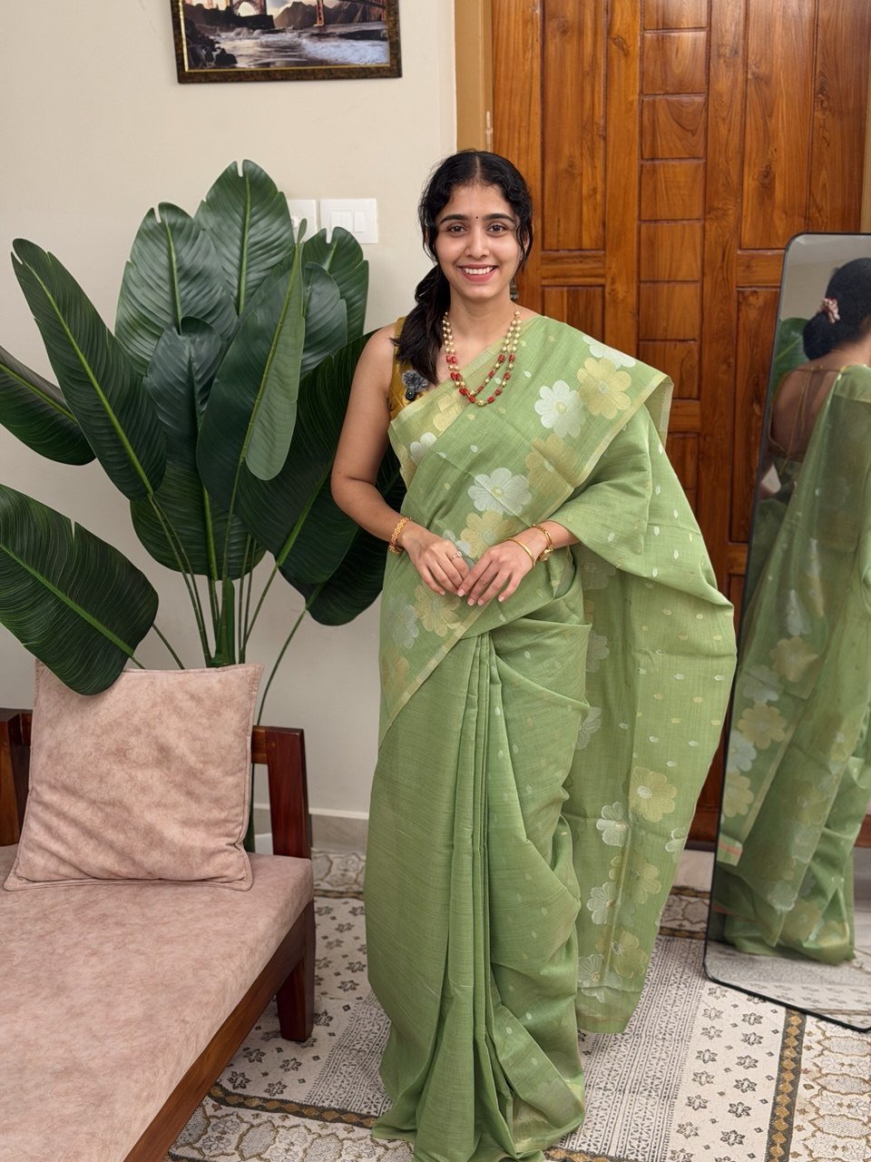 MIZHI GREEN:SEMI TUSSER SILK SAREE - aurimo.inMIZHI GREEN:SEMI TUSSER SILK SAREE