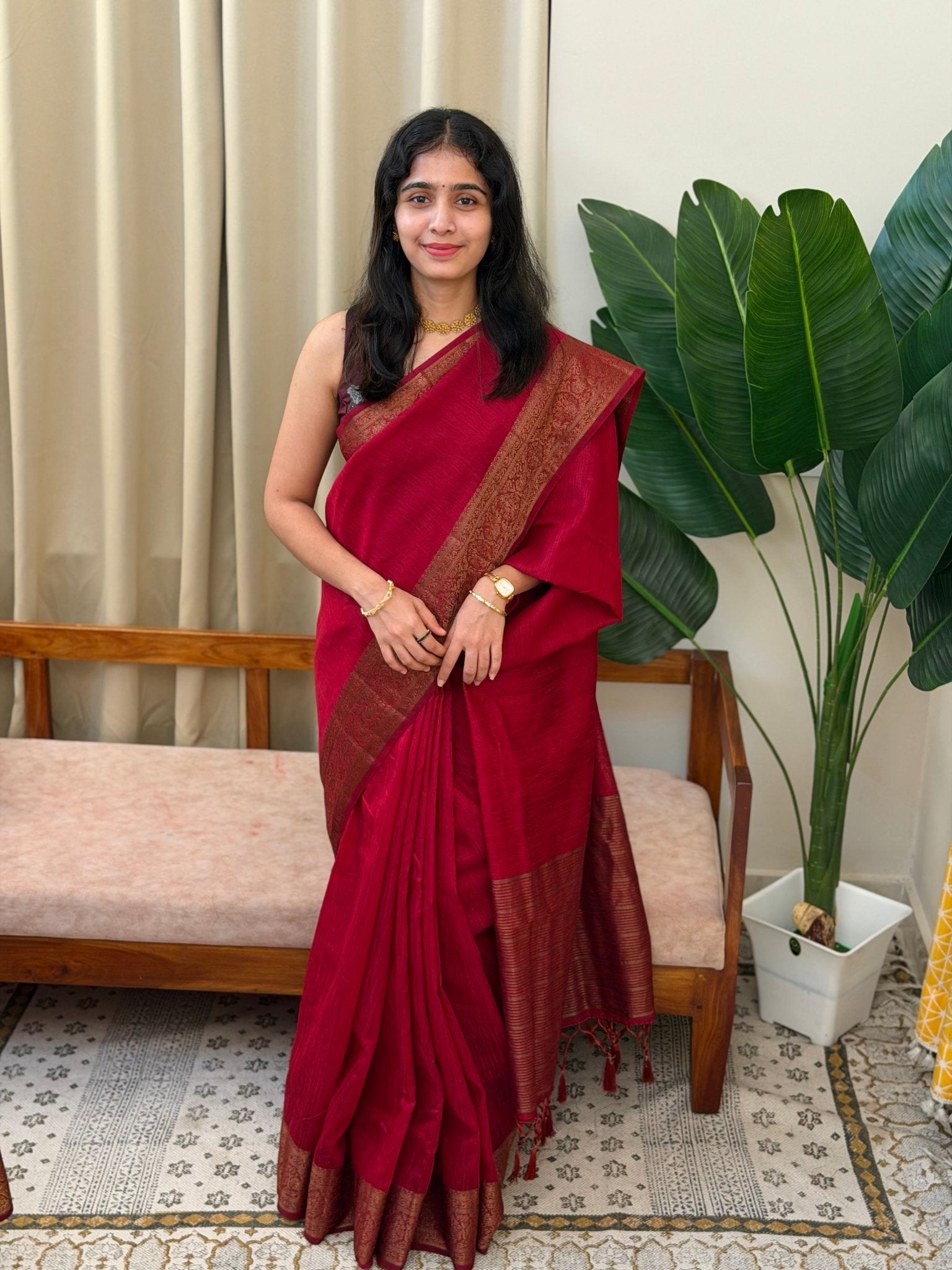 NAYAN:PREMIUM LINEN JUTE SAREE MAROON - aurimo.inNAYAN:PREMIUM LINEN JUTE SAREE MAROON