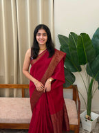 NAYAN:PREMIUM LINEN JUTE SAREE MAROON - aurimo.inNAYAN:PREMIUM LINEN JUTE SAREE MAROON