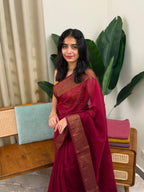 NAYAN:PREMIUM LINEN JUTE SAREE MAROON - aurimo.inNAYAN:PREMIUM LINEN JUTE SAREE MAROON