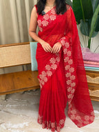 OLIVE RED:PREMIUM ORGANZA SAREE - aurimo.inOLIVE RED:PREMIUM ORGANZA SAREE