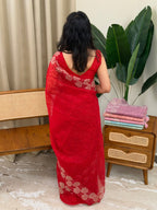 OLIVE RED:PREMIUM ORGANZA SAREE - aurimo.inOLIVE RED:PREMIUM ORGANZA SAREE