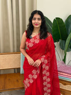 OLIVE RED:PREMIUM ORGANZA SAREE - aurimo.inOLIVE RED:PREMIUM ORGANZA SAREE