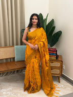 PANCHAMI YELLOW:SEMI BANARASI SAREE - aurimo.inPANCHAMI YELLOW:SEMI BANARASI SAREE