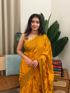 PANCHAMI YELLOW:SEMI BANARASI SAREE - aurimo.inPANCHAMI YELLOW:SEMI BANARASI SAREE