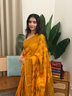 PANCHAMI YELLOW:SEMI BANARASI SAREE - aurimo.inPANCHAMI YELLOW:SEMI BANARASI SAREE