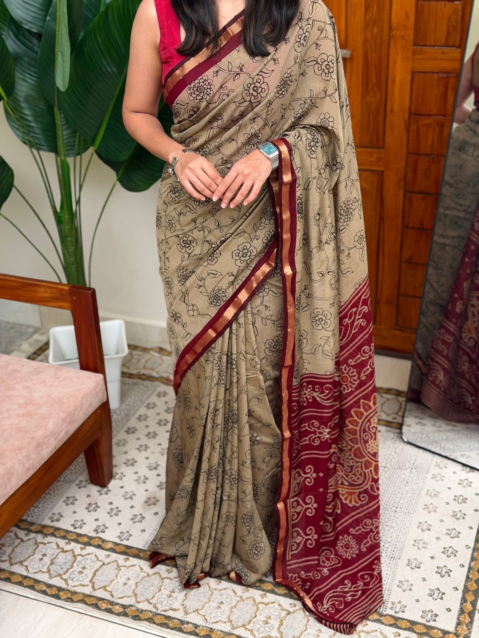 PRIYANKA MAROON: CHANDERI SILK SAREE - aurimo.inPRIYANKA MAROON: CHANDERI SILK SAREE