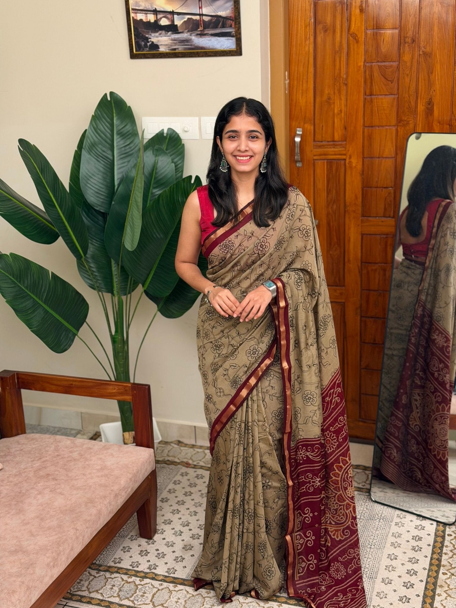 PRIYANKA MAROON: CHANDERI SILK SAREE - aurimo.inPRIYANKA MAROON: CHANDERI SILK SAREE