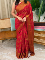 RADHA DEEP ROSE:SEMI BANARASI SAREE - aurimo.inRADHA DEEP ROSE:SEMI BANARASI SAREE