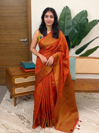 RADHA ORANGE:SEMI BANARASI SAREE - aurimo.inRADHA ORANGE:SEMI BANARASI SAREE