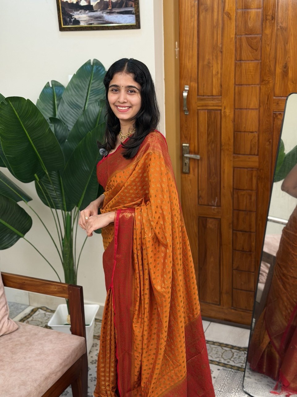 RAGA YELLOW AND RED:SEMI BANARASI SAREE - aurimo.inRAGA YELLOW AND RED:SEMI BANARASI SAREE