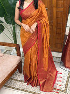 RAGA YELLOW AND RED:SEMI BANARASI SAREE - aurimo.inRAGA YELLOW AND RED:SEMI BANARASI SAREE