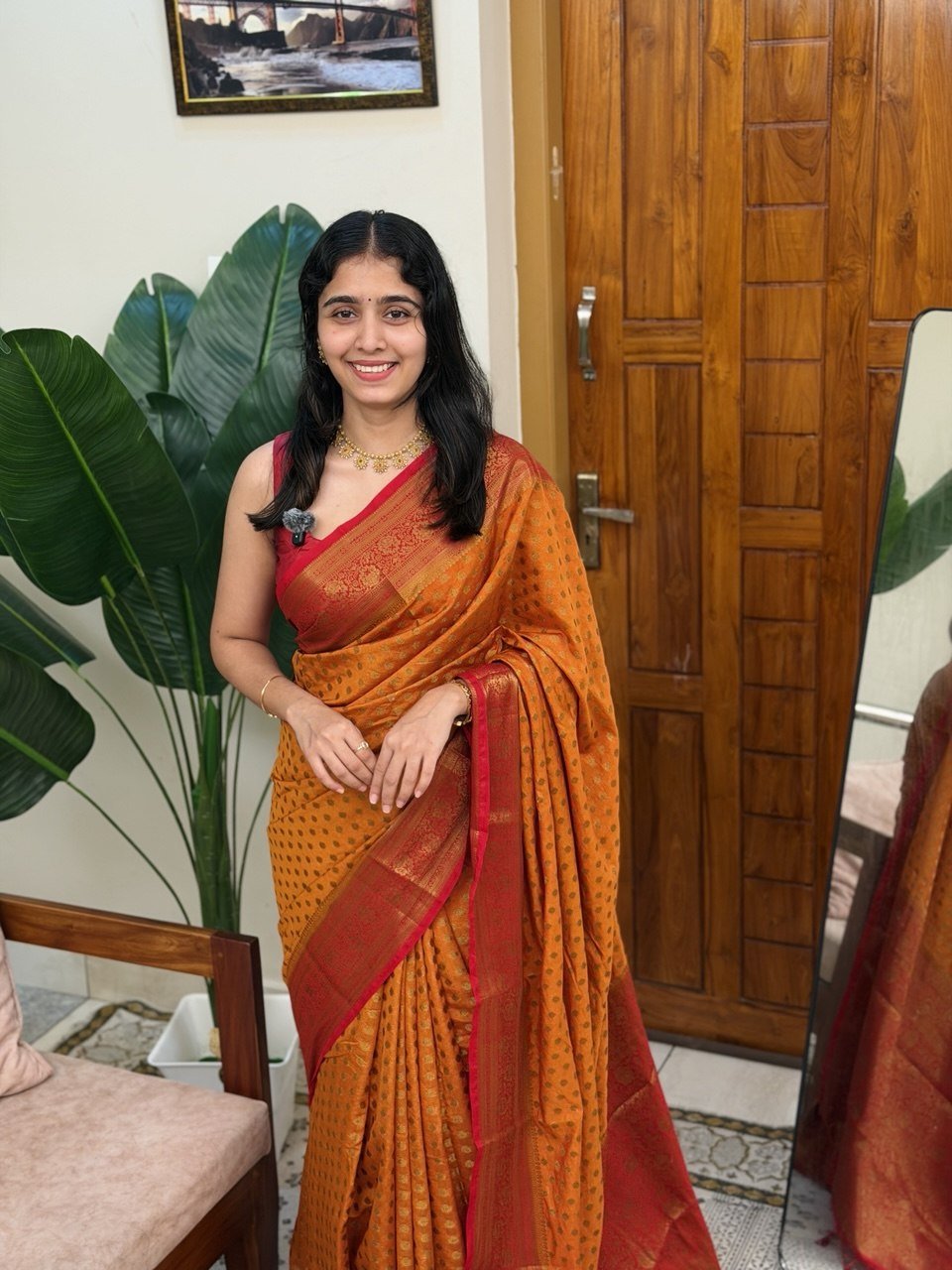 RAGA YELLOW AND RED:SEMI BANARASI SAREE - aurimo.inRAGA YELLOW AND RED:SEMI BANARASI SAREE