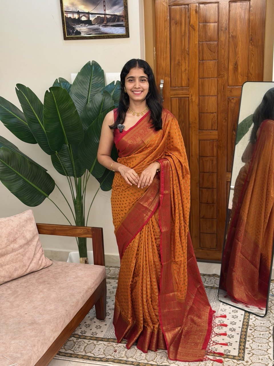 RAGA YELLOW AND RED:SEMI BANARASI SAREE - aurimo.inRAGA YELLOW AND RED:SEMI BANARASI SAREE