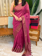 RAKHI ONION PINK:PREMIUM LINEN JUTE SAREE - aurimo.inRAKHI ONION PINK:PREMIUM LINEN JUTE SAREE