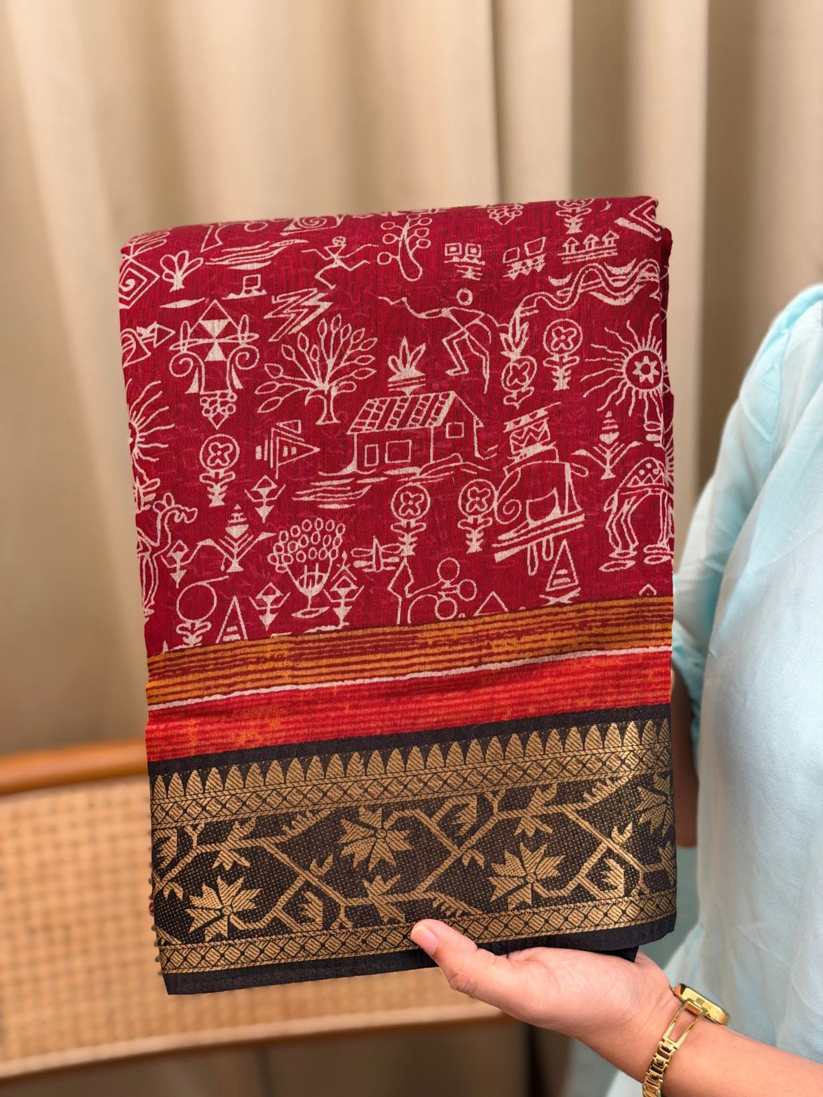 RUBY MAROON AND BLACK: CHANDERI SILK SAREE - aurimo.inRUBY MAROON AND BLACK: CHANDERI SILK SAREE