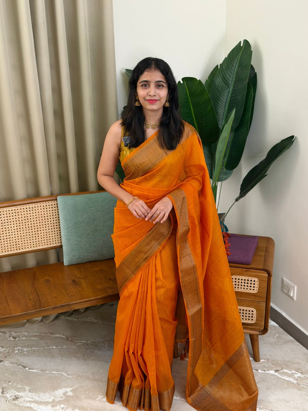 SANDHYA YELLOW :PREMIUM LINEN JUTE SAREE - aurimo.inSANDHYA YELLOW :PREMIUM LINEN JUTE SAREE