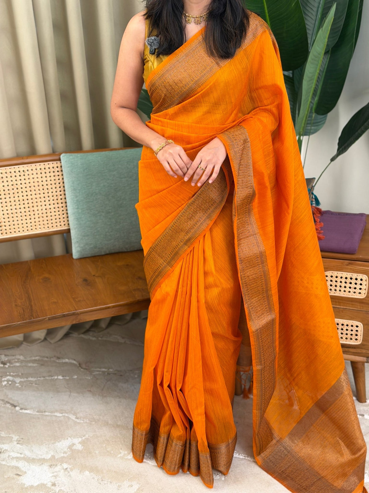 SANDHYA YELLOW :PREMIUM LINEN JUTE SAREE - aurimo.inSANDHYA YELLOW :PREMIUM LINEN JUTE SAREE