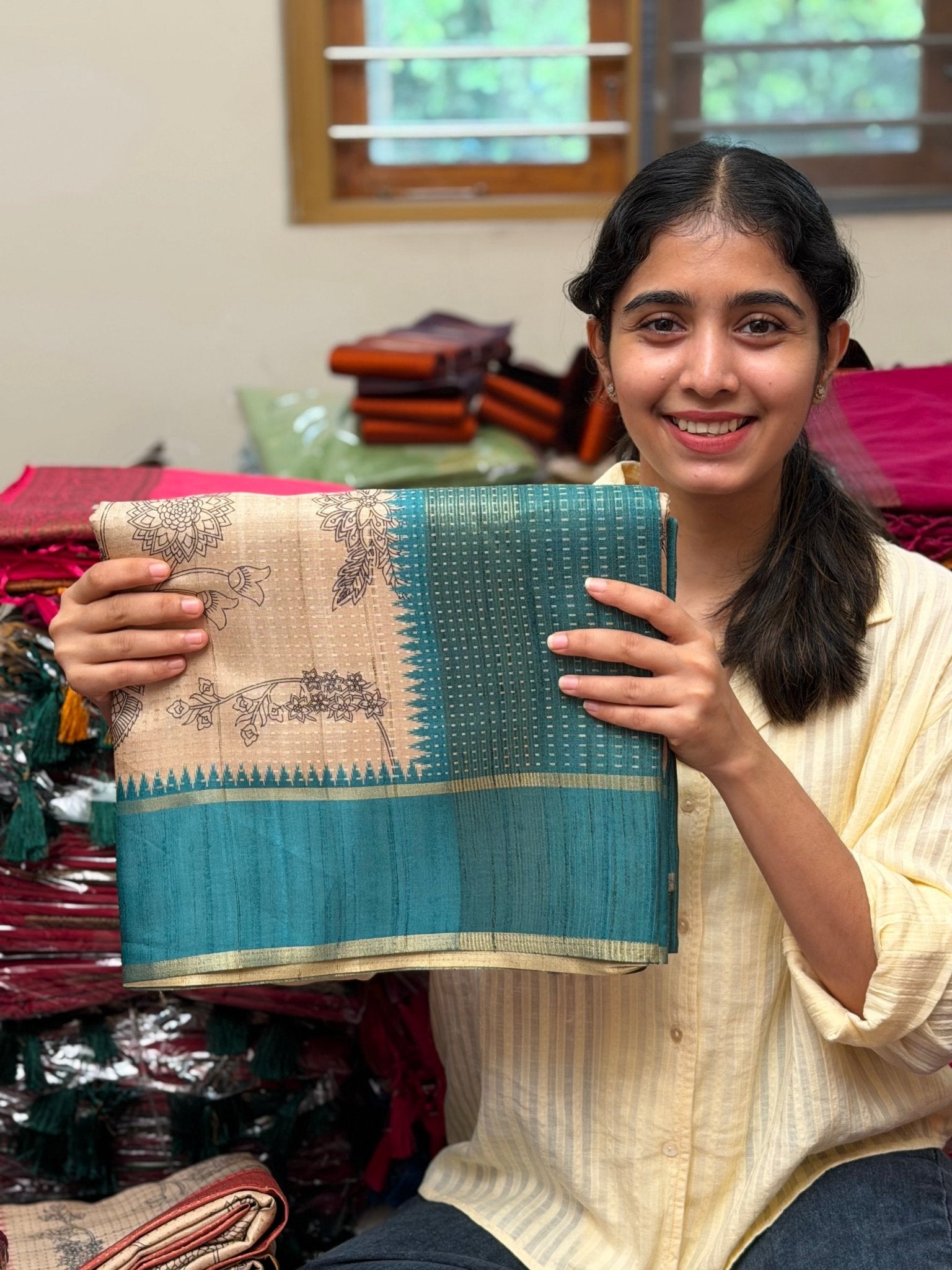 SARIGA BLUE:PREMIUM TUSSER SILK SAREE - aurimo.inSARIGA BLUE:PREMIUM TUSSER SILK SAREE