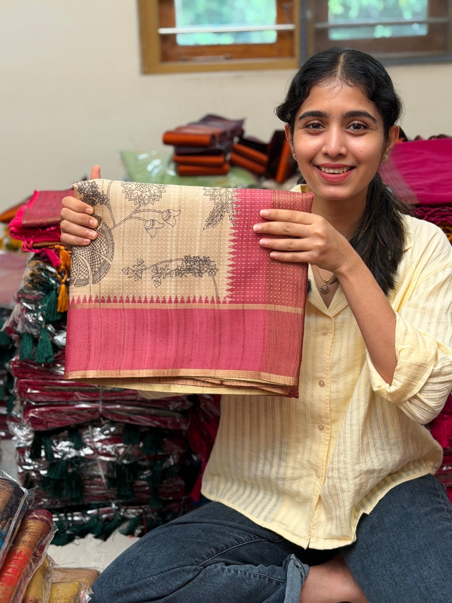 SARIGA ONION PINK:PREMIUM TUSSER SILK SAREE - aurimo.inSARIGA ONION PINK:PREMIUM TUSSER SILK SAREE