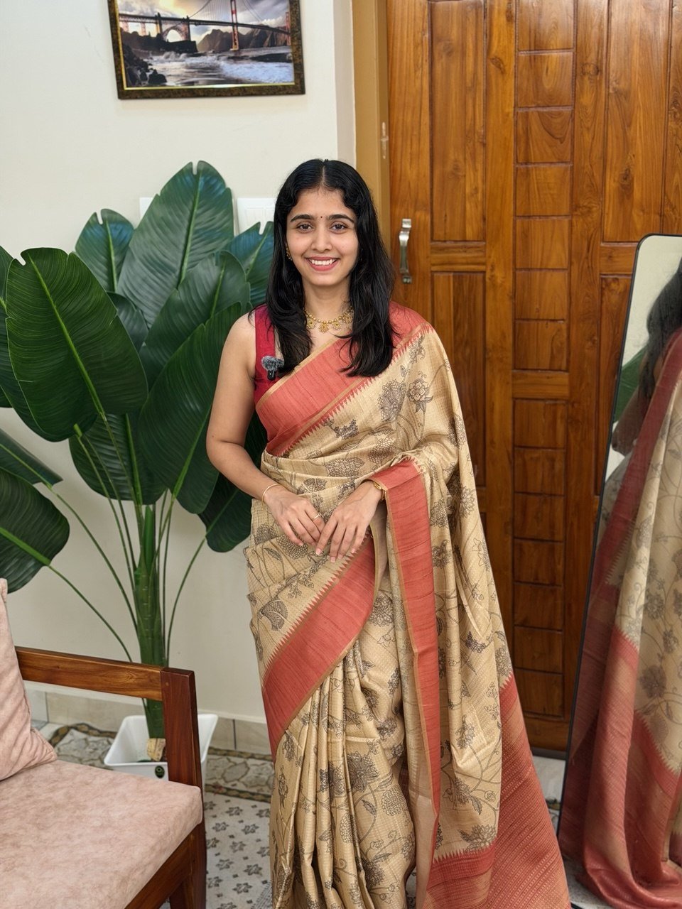 SARIGA PEACH:PREMIUM TUSSER SILK SAREE - aurimo.inSARIGA PEACH:PREMIUM TUSSER SILK SAREE