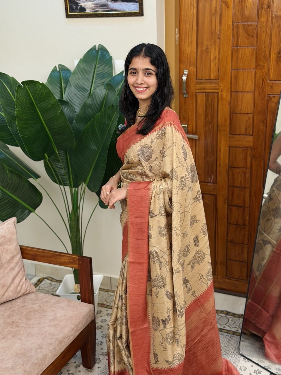 SARIGA PEACH:PREMIUM TUSSER SILK SAREE - aurimo.inSARIGA PEACH:PREMIUM TUSSER SILK SAREE