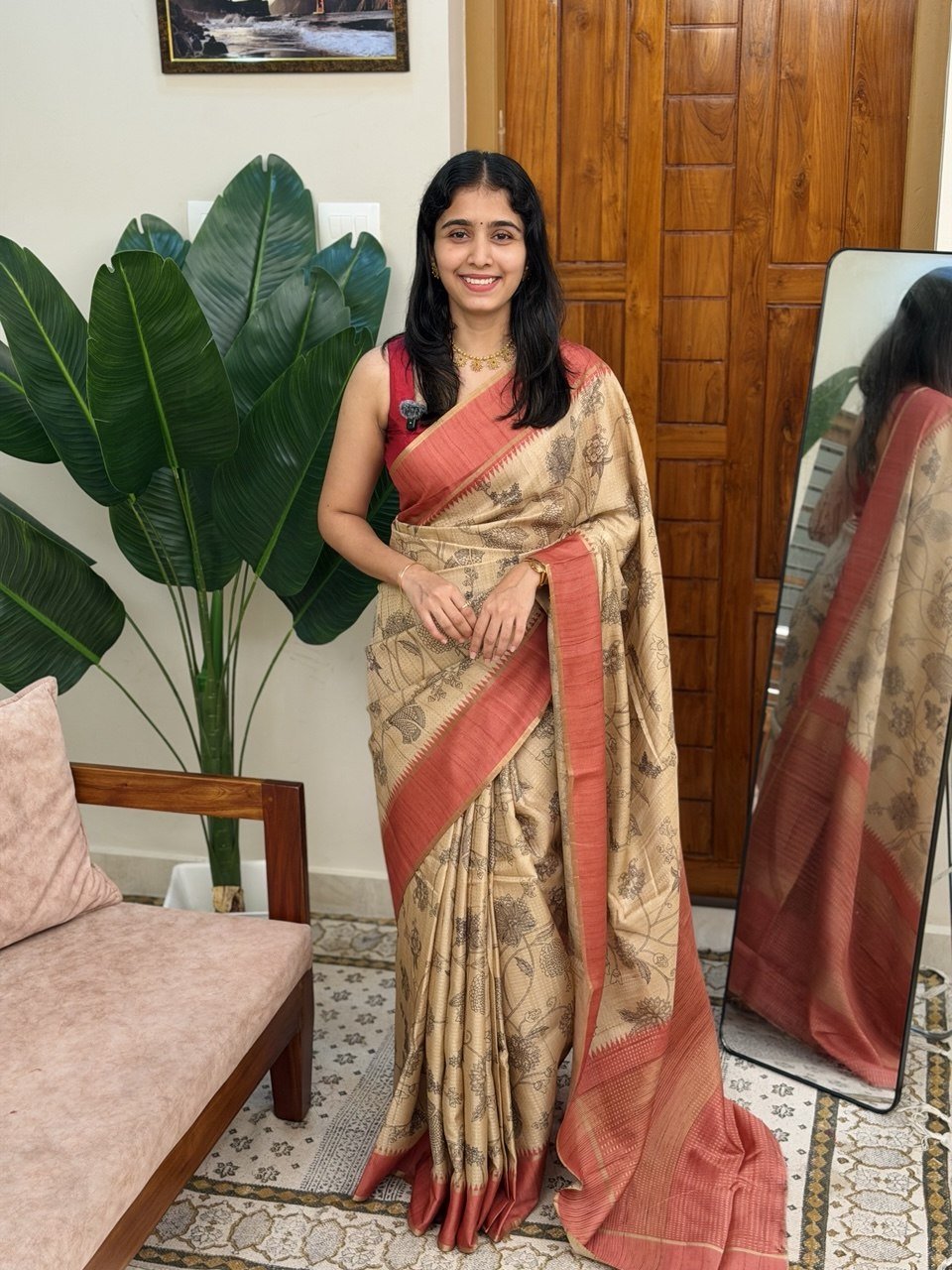SARIGA PEACH:PREMIUM TUSSER SILK SAREE - aurimo.inSARIGA PEACH:PREMIUM TUSSER SILK SAREE