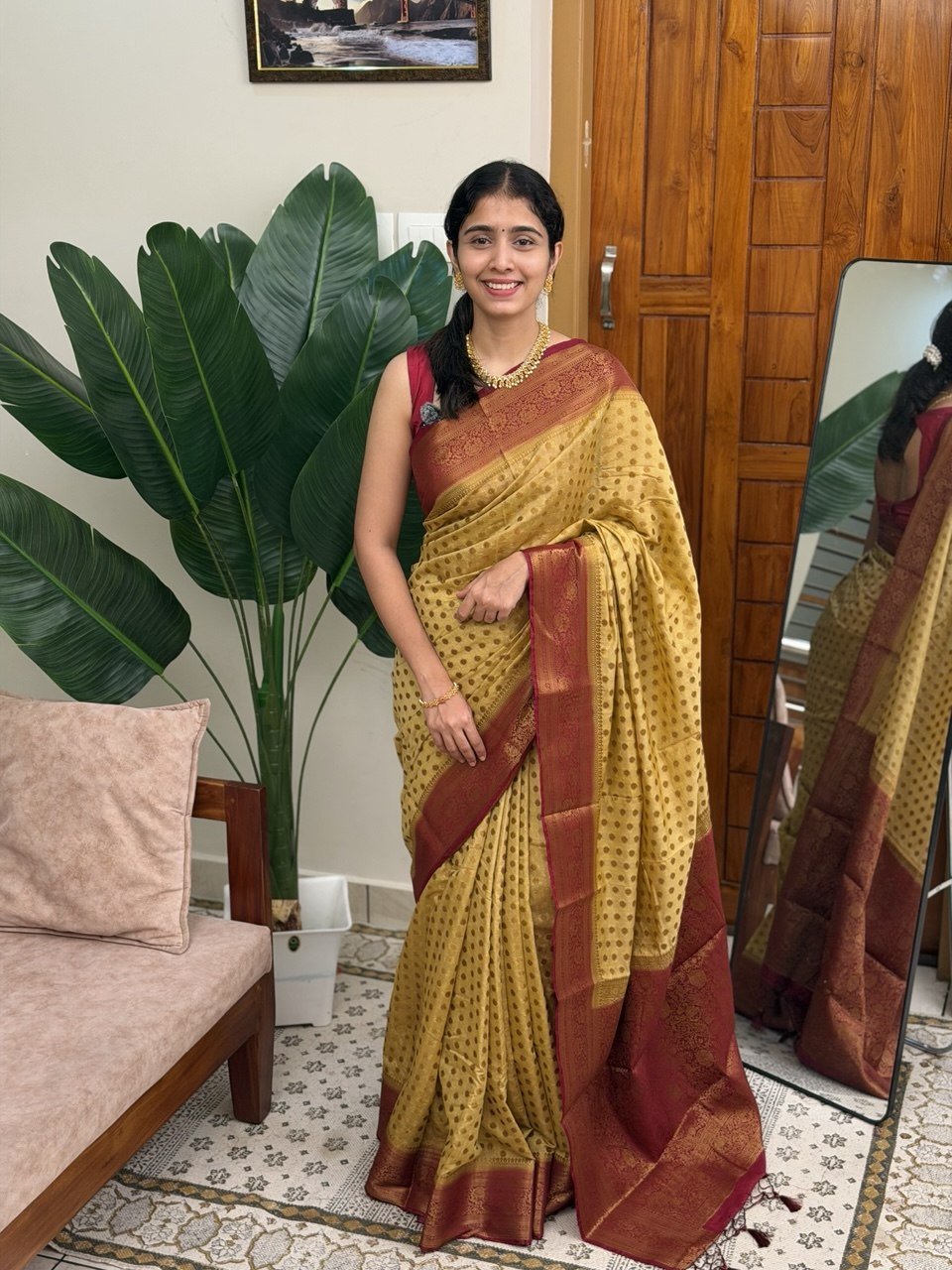 SIMA:SEMI BANARASI SAREE CHICKOO - aurimo.inSIMA:SEMI BANARASI SAREE CHICKOO