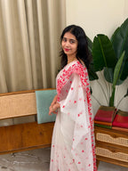 TESSA WHITE AND RED:PREMIUM ORGANZA SAREE - aurimo.inTESSA WHITE AND RED:PREMIUM ORGANZA SAREE