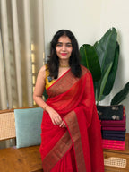 THULASI RUSTY RED:PREMIUM LINEN JUTE SAREE - aurimo.inTHULASI RUSTY RED:PREMIUM LINEN JUTE SAREE