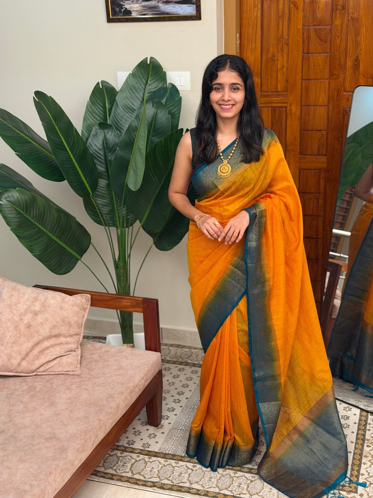 URVASHI YELLOW: LINEN JUTE SAREE - aurimo.inURVASHI YELLOW: LINEN JUTE SAREE