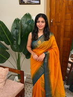URVASHI YELLOW: LINEN JUTE SAREE - aurimo.inURVASHI YELLOW: LINEN JUTE SAREE
