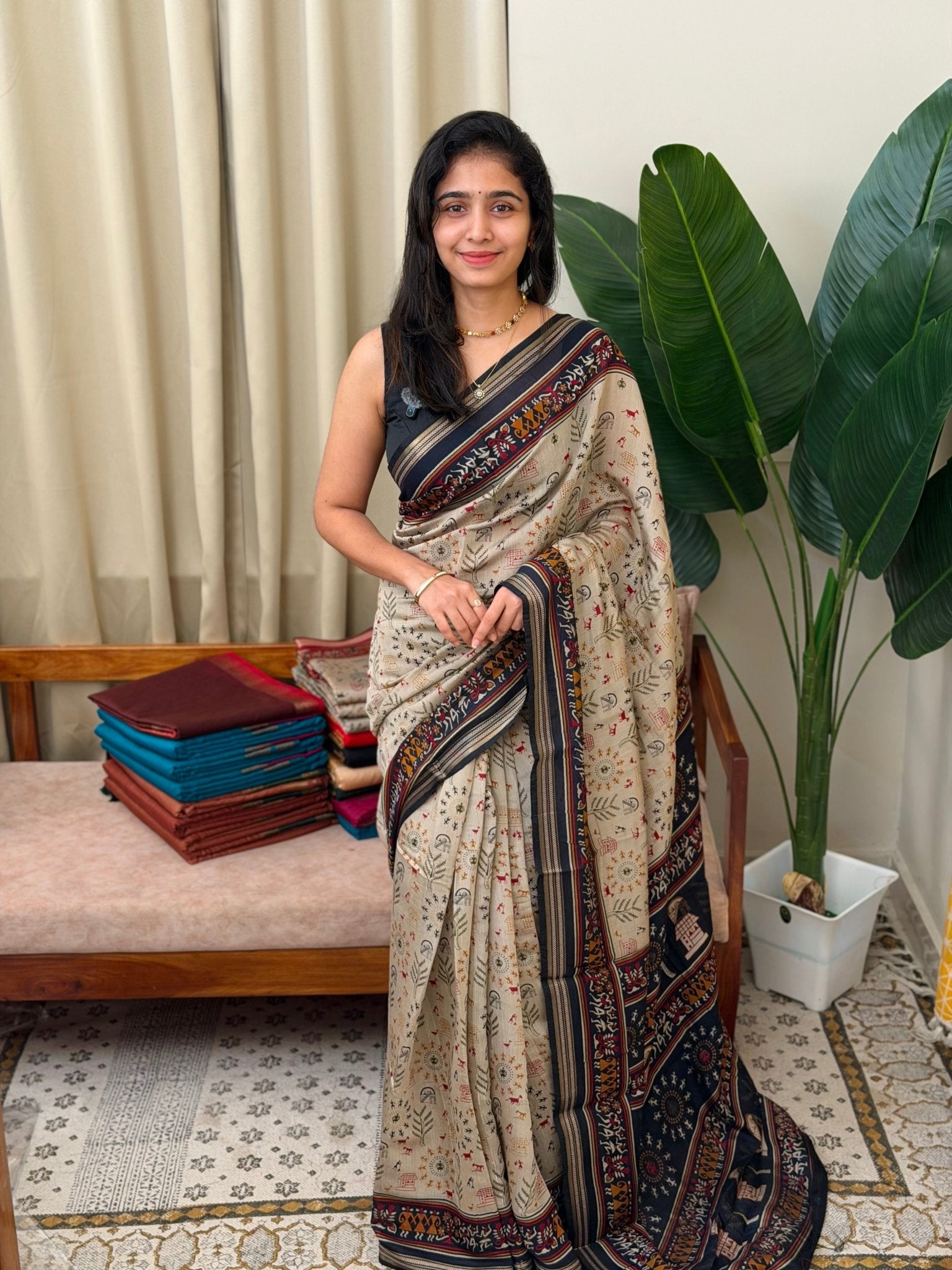 YAMUNA NAVY BLUE:CHANDERI SILK SAREE - aurimo.inYAMUNA NAVY BLUE:CHANDERI SILK SAREE