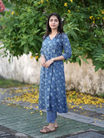 LIYA : BLUE COTTON WRAP KURTA