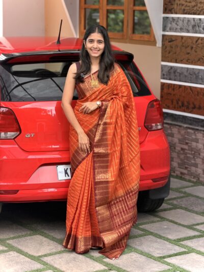NAYAN-SEMI BANARASI SAREE ORANGE