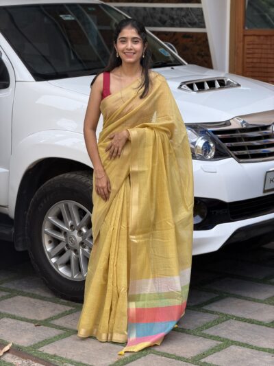 BLOOM : YELLOW CHANDERI SILK SAREE