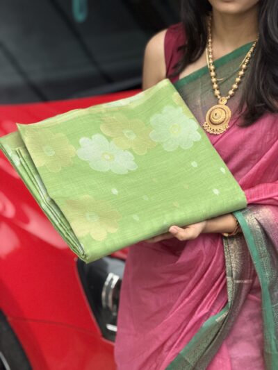 MIZHI-SEMI TUSSAR-SILK SAREE GREEN