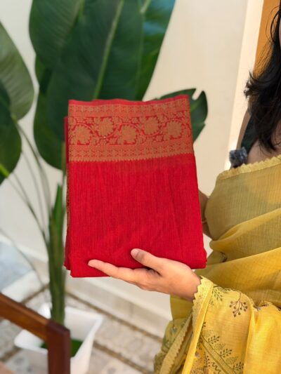 DIANA:LINEN JUTE SAREE RUSTY MAROON