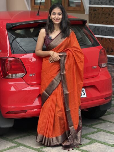 HIMA:LINEN JUTE SAREE ORANGE