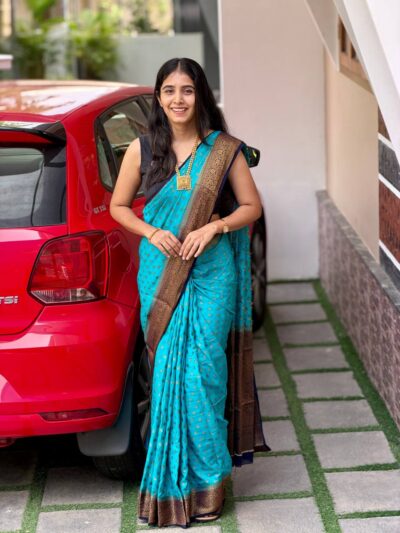 MOHINI-SEMI BANARASI PEACOCK BLUE SAREE